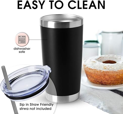 HASLE OUTFITTERS 20oz Tumblers Bulk Stainless Steel Cups with Lid Double Wall Vacuum Insulated Coffee Mugs for Cold Hot Drinks 1 Pack, Black