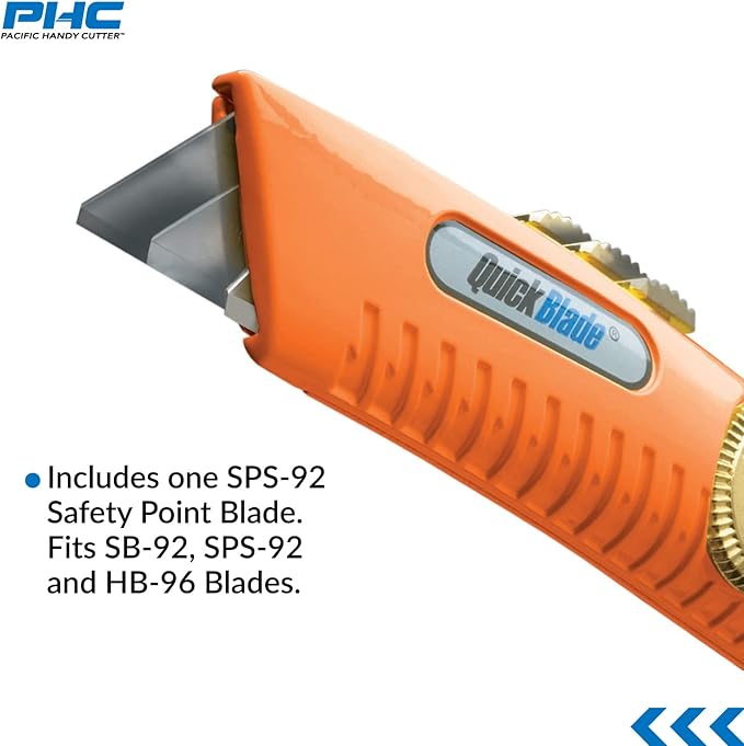 Pacific Handy Cutter QBS20 Quickblade Spring Back Utility Knife, Industrial Knife with Self-Retracting Blade Functionality, Safety Point Blade, for Boxes, Tape, Paper, Plastic Straps and much more