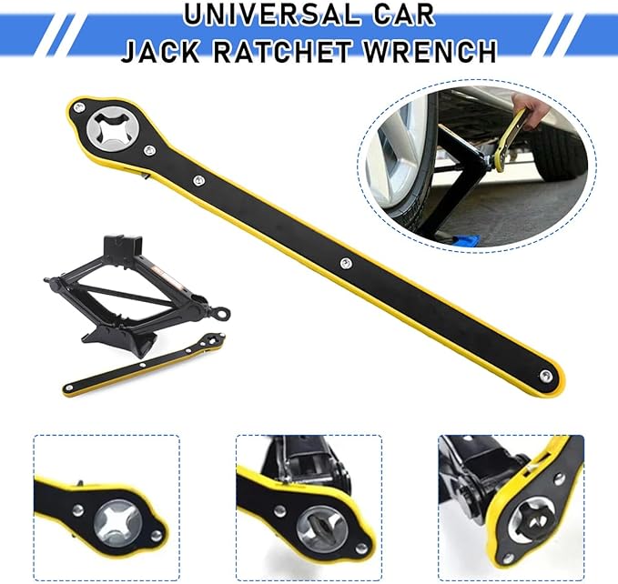 Jack Ratchet Wrench, Forward and Reverse Easily Switch Ratchet Wrench for Scissor Jack, 360 Swivel Labor Saving Jack Lift Speed Tool for Cars SUV, Universal Car Accessories (Wrench)