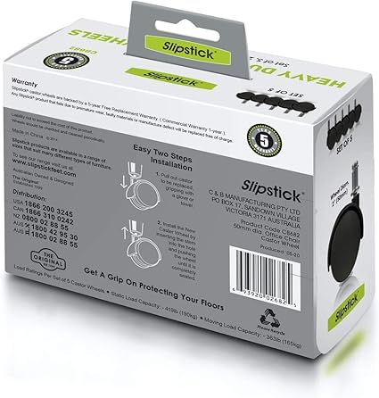 Slipstick CB682 2 Inch Replacement Office Chair Wheels (Set of 5 Casters) Universal Standard Size Stem 716 Inch x 78 Inch - Black Plastic