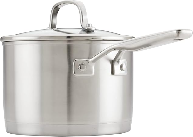 KitchenAid 3-Ply Base Brushed Stainless Steel Sauce PanSaucepan with Lid, 3 Quart