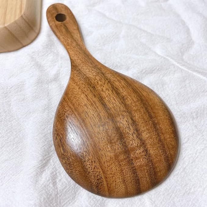 Wooden Rice Spoon, Natural Wood Non-stick Rice Scooper with Round Shallow Head Food Service Spoon Kitchen Utensils for Rice Potato Salads Desserts, 7 Inch