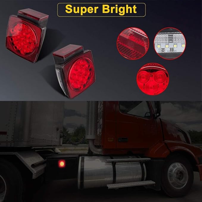 Trailer Tail Lights, Square Boat Trailer Lights Led Submersible Kit, Stop Turn Tail License Brake Running Light for Boat Truck RV Trailers Under 80" (2 Pack)