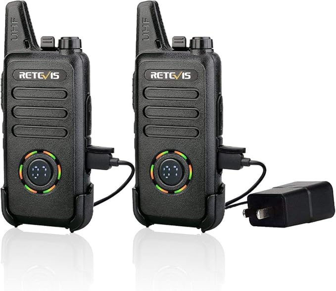 Retevis RT22S Walkie-Talkies Rechargeable,Small Walkie Talkies for Adults,VOX Alarm Channel Signal Display,Compact Two Way Radios for Family Community Gift Skiing(2 Pack)