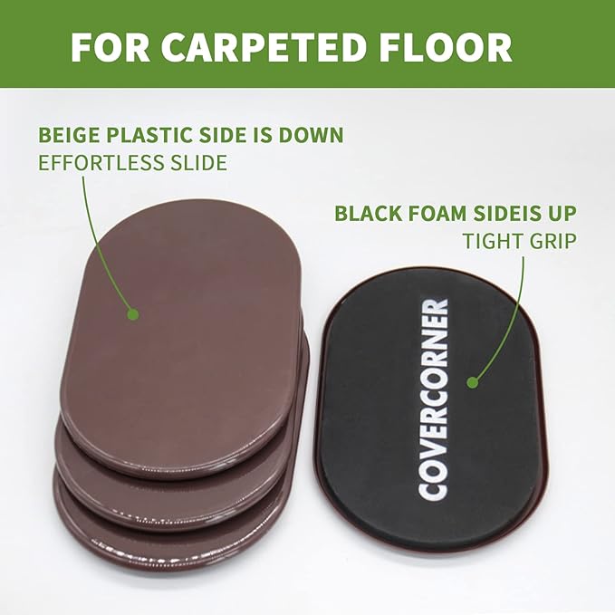 Furniture Sliders for Carpet 4 PCS - 9 12 inch Furniture Moving Slider Chair Legs Floors Protectors Move Your Furniture Easy Safely (for Carpet) Brown