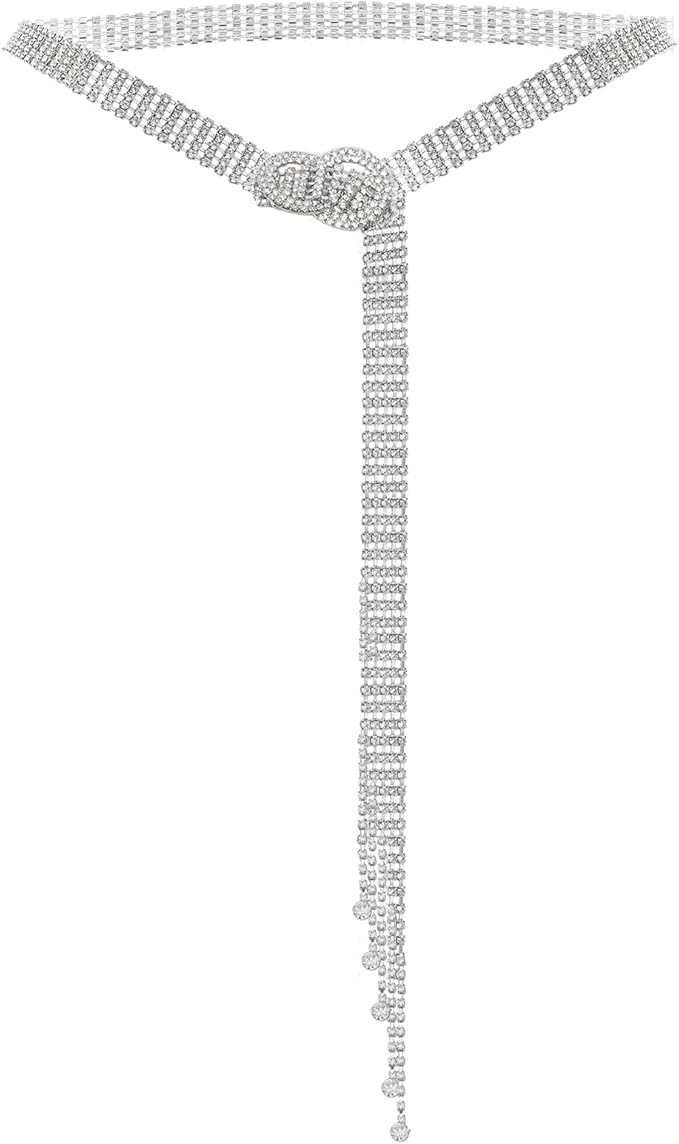 Heliltd Rhinestone Chain Belt with Adjustable Crystal Waistband for Dress Jeans