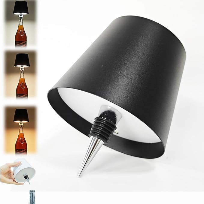 Wireless Bottle Lamp Shade-3 Color Stepless Dimming Bottle Table Lamp,Rechargeable Wireless Wine Bottle Lights,Touch Control Wine Bottle Lamp,Embed Portable Bottle Lights for Livingroom,Restaurant,Bar
