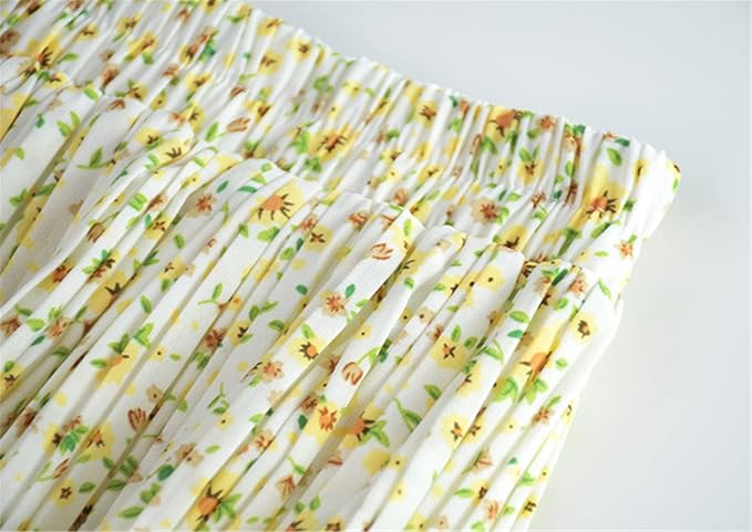 Floral Print High Waist A-Line Skirts Women Summer Midi Skirt Elegant Long Pleated Skirt