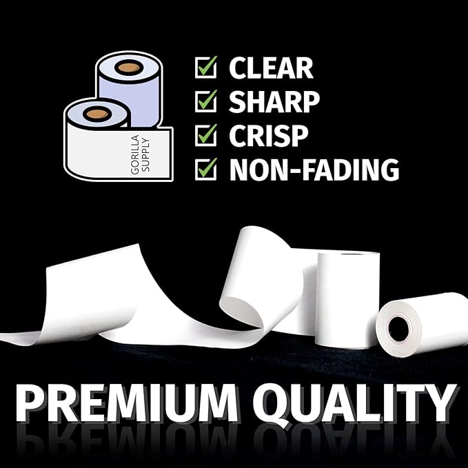 (10) Gorilla Supply 55gsm 3 18 x 230 Thermal Paper Receipt Roll Clover Station Solo Duo TM-T88 T20 T90 Bixolon SRP-350 370, 3.125 x 230 ft Cash Register Paper, BPA Free, 10 Rolls