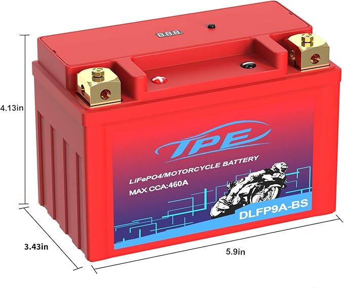 Lithium Motorcycle Battery, YTX9A-BS 12V Lithium Battery with Smart Battery Management System, LiFePO4 Engine Start Battery 4AH 460 CCA Starting Batteries for Motorcycles and ATVs-DLFP9A-BS