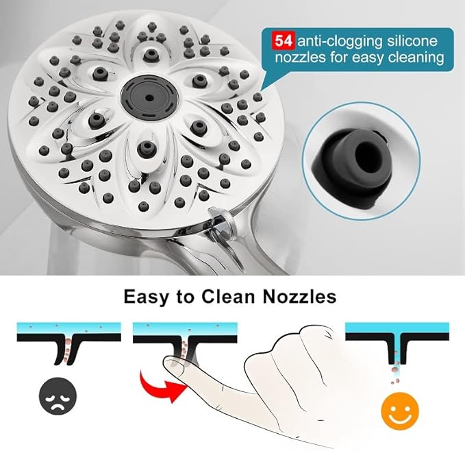 6-Setting Shower Head with Handheld, JDO High Pressure Hand held Shower Head, 4.7 Inch Chrome Detachable Showerhead Set with 59 Inch Stainless Steel Hose and Adjustable Showerhead Holder
