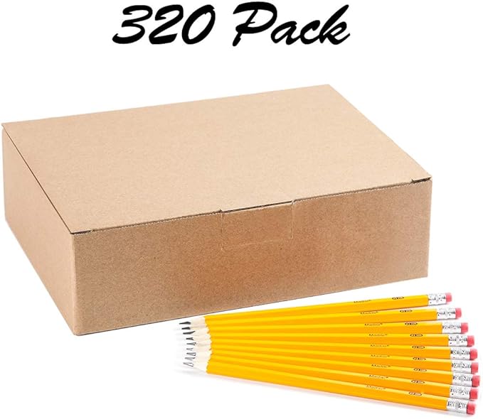 Madisi Wood-Cased 2 HB Pencils, Yellow, Pre-sharpened, Bulk Pack, 320 pencils