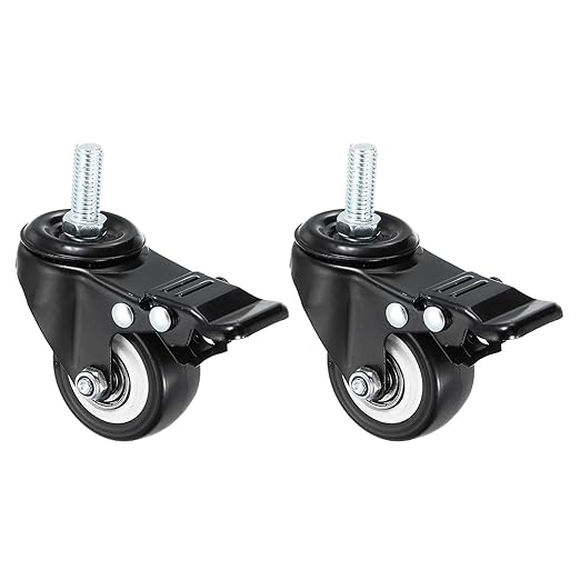 PATIKIL 2 Inch Stem Casters, 2 Pack PU Threaded Stem Caster Wheel with Brake 360 Degree Rotation M10 x 25mm for Rolling Cart Cart Wheels Furniture Replacement