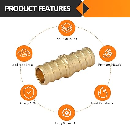 10-Pack PEX Fittings, 12"x12" Pex Straight Coupling, Brass Crimp Fitting for Pex Pipes, ASTM F1807