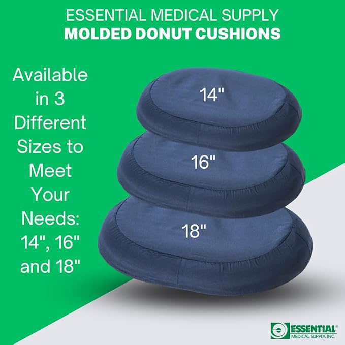 Essential Medical Supply Molded Donut Style Ring Cushion - 16 Inch Navy Chair Pillow Provides Relief for Tailbone, Hemorrhoid Pain and More