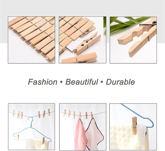 Pack of 40 Wooden Clothespins 2.4 Inch Heavy Duty Spring Wood Clips Durable Strong Grip Clothes Pins for Drying Hanging Clothes Laundry Linens Crafts Photos