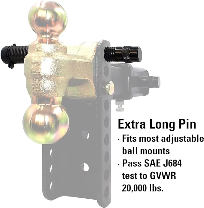 TowWorks 79830 Keyed Alike 58" Trailer Hitch Lock with Extra Long 4-12" Span, Double Safety Tow Hitch Locking Pin for 3" Receivers and Adjustable Channel Mounts