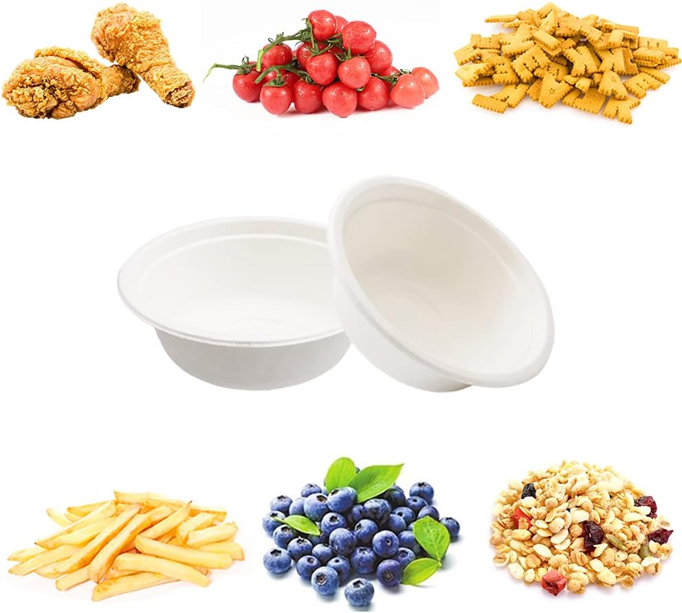 Lshfwn 100 PCS 12 OZ Disposable Paper Bowls,100% Compostable Biodgradble Bowl,350ml White Party Paper Bowl,Natural Sugarcane Fibers Bowls for Parties Catering