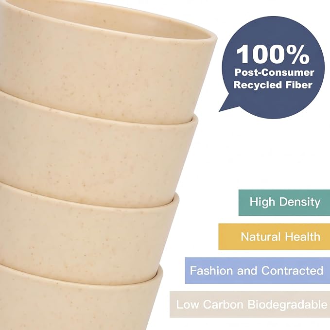 Wrova Wheat Straw Cups 6 PCS Good Alternative to Plastic Reusable Cups 12 oz Unbreakable Drinking Cup Reusable Dishwasher Safe Water Plastic Glasses Beige