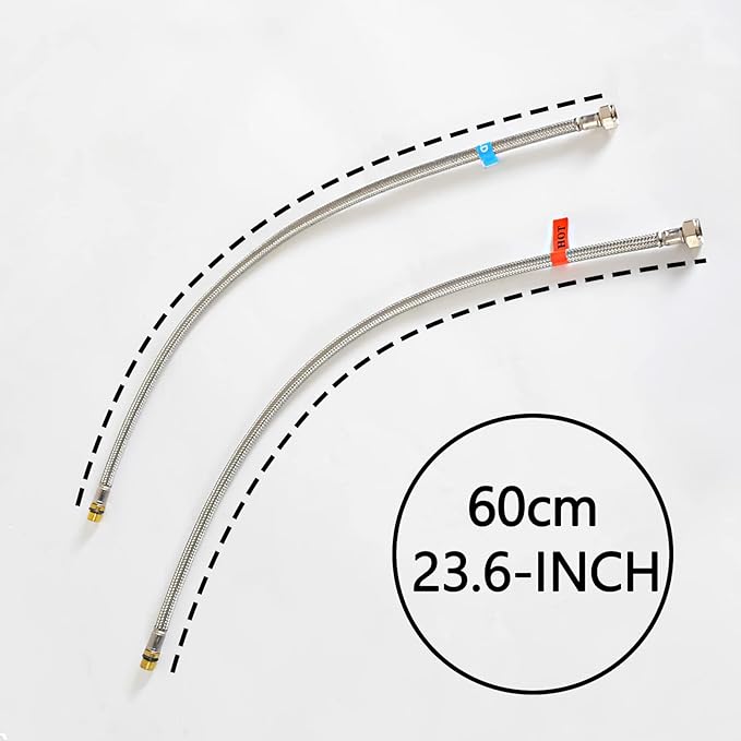 Bathroom Faucet Supply Lines Connector Stainless Steel Braided Supply Hose M10 Compressor Connector and 38-Inch Female Compression Thread x M10 Male Connector, 24-Inch x 2 Pcs (1 Pair)
