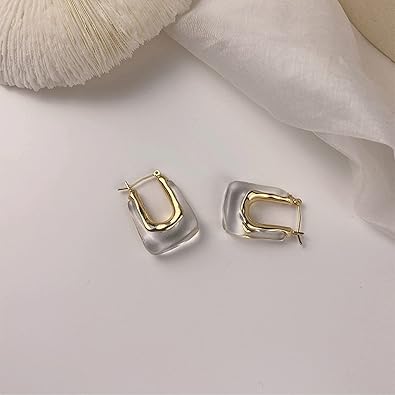 Chunky Clear Retro U Shaped Hoop Minimalist Square Resin Huggie Earrings for Women