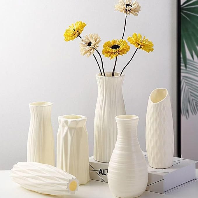 Unbreakable Nordic Style Flower Vase,Shatterproof Vases Imitation Ceramic Flower Pot,Plastic Vases for Living Dining Rooms Home Decor,Flower Vases for Bouquet,Seashell White-D