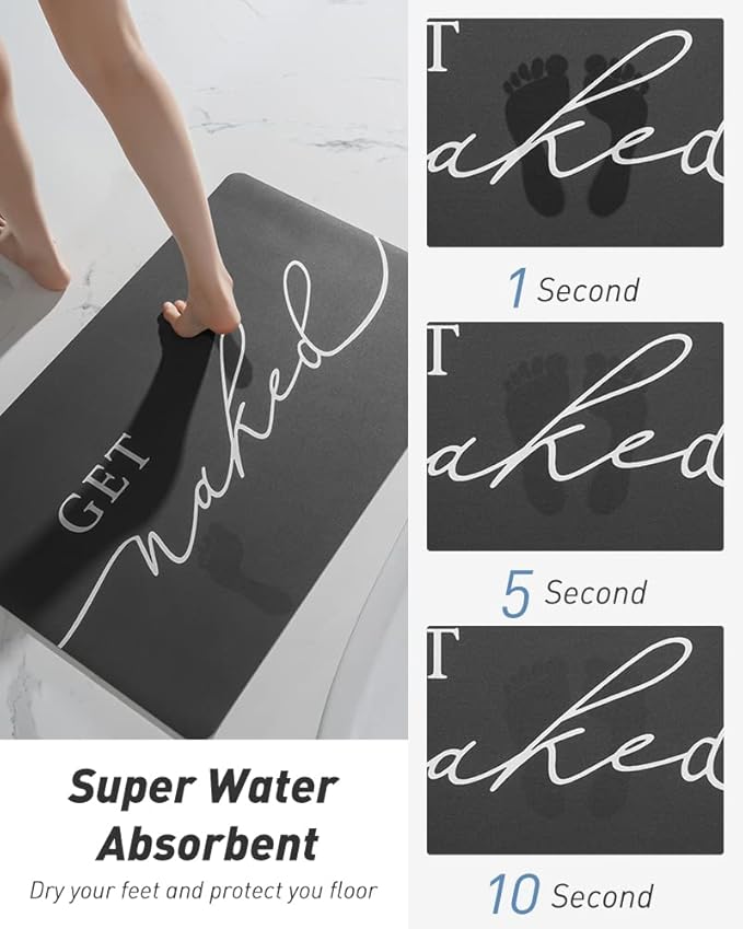 tchdio Bath Mat-Super Absorbent Quick Dry Bath Mats for Bathroom Floor Non Slip-Bathroom Mats with Rubber Backing-Ultra Thin Bathroom Rugs Fit Under Door, 17" x 24", Black