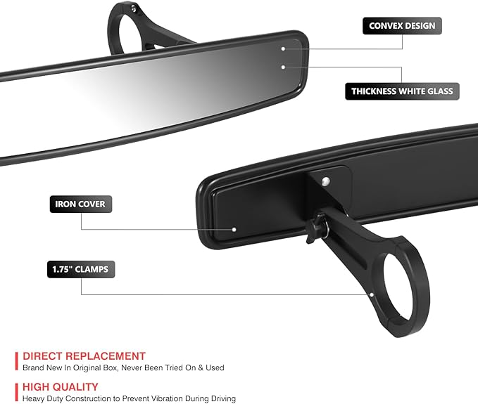 DNA MOTORING Front UTV Rearview Mirror, Black, Compatible With Honda Kawasaki Suzuki Yamaha UTV (SxS), 1.75" 2" Clamp, Irregular shape Style, MP-MR-U001