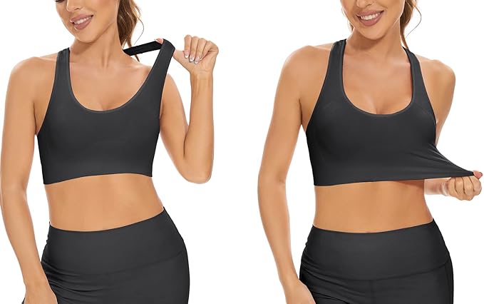 Lemef Sports Bras Racerback Yoga Bras Medium Support Workout Bras with Removable Pads for Wome