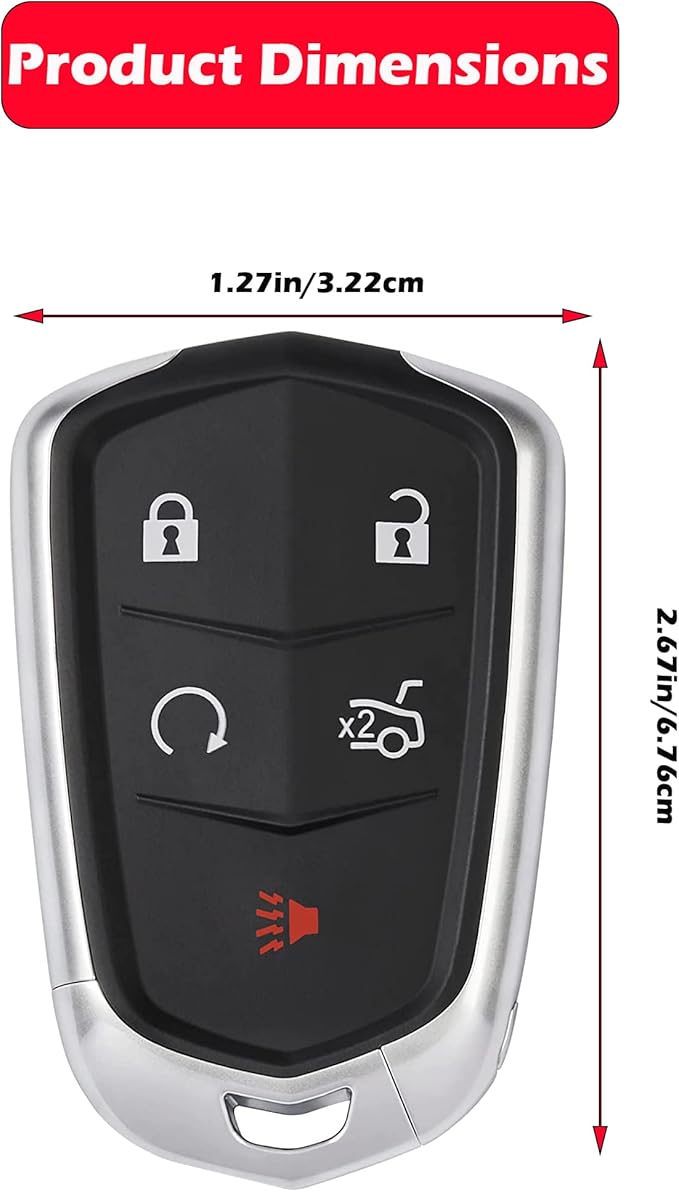 Key Fob Shell for Cadillac ATS CTS XTS 2014-2020, Alliskeys 5-Button Smart Key Case Cover Replacement for Cadillac HYQ2ABHYQ2EB