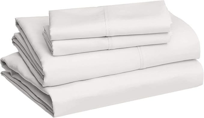 Basics Lightweight Super Soft, Wrinkle-Free, Breathable Microfiber 4 Piece Bed Sheet Set with 14-Inch Deep Pockets, Queen, Cream, Solid