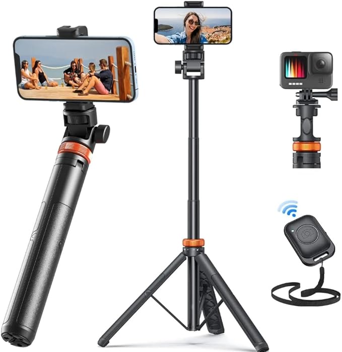 62" Phone Tripod Selfie Stick, Tripod for Phone with Remote, All-in-1 Cell Phone Stand, Portable, Lightweight Extendable for Selfies Video Recording Vlog, Compatible with iPhone Android