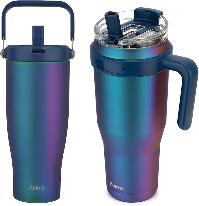 Zukro 50 oz Tumbler With Flip straw, 40 oz Tumbler with top handle, Fit in cup holder