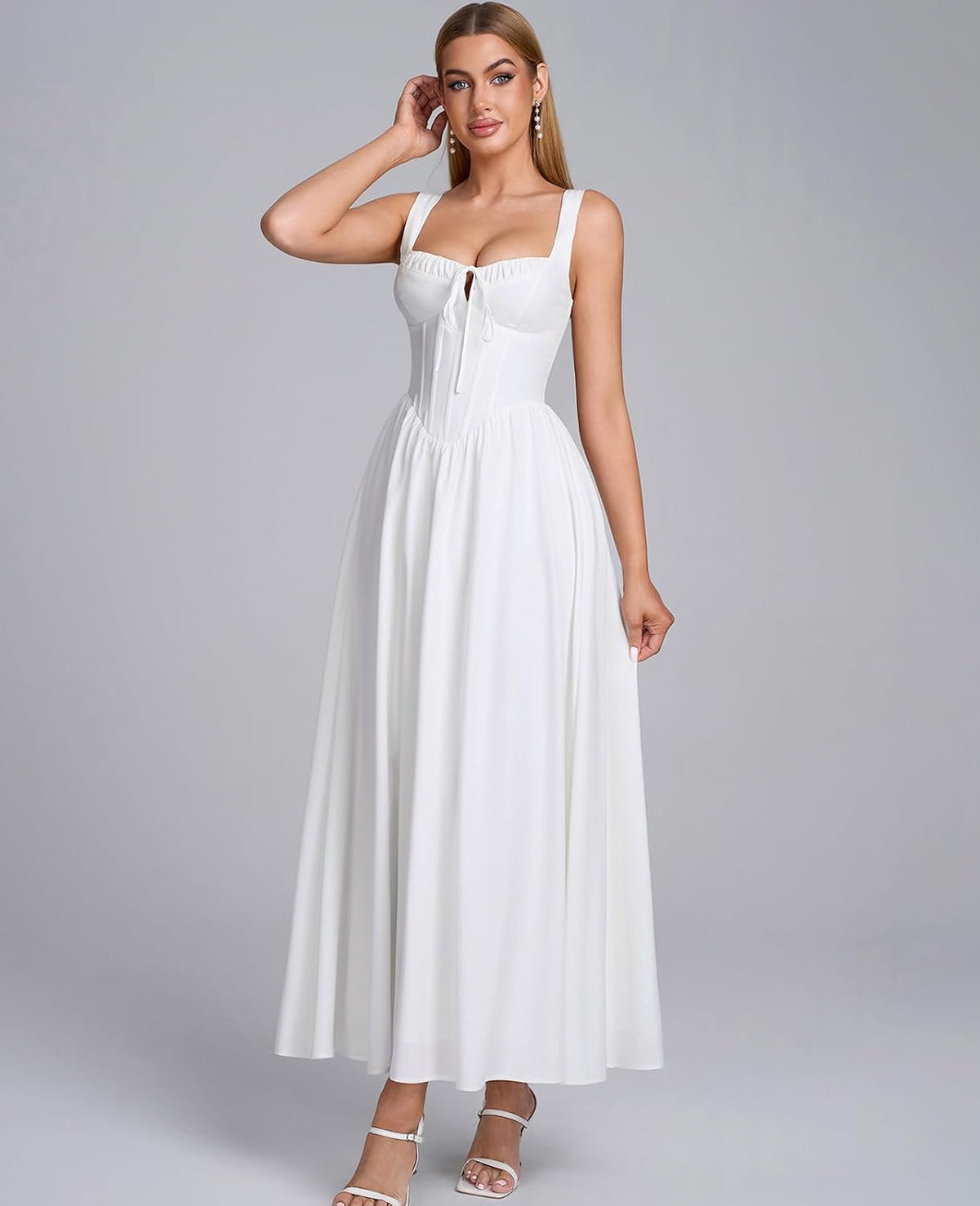 GLNEGE Womens Corset Midi Dress Spring Wedding Guest A-line Flowy Dresses Lace Up Summer Tea Party Long Sundress for 2026 .