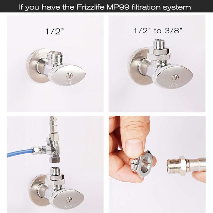 Frizzlife NPT Thread Pipe Fitting Converter - 12 to 38 inch Comp Water Supply Angle Stop Valve Adapter for Reverse Osmosis Water Filters, Brass(38" Male to 12" Female and 12" Male to 38" Female)