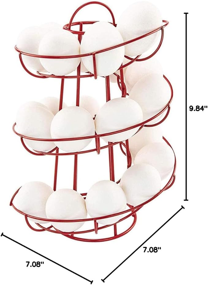 Steel Egg Skelter Dispenser Rack,Spiral Egg Holder, Save space, Egg Display Holder, Wire Chicken Egg Storage Organizer,Egg Basket for Countertop Kitchen (Red)