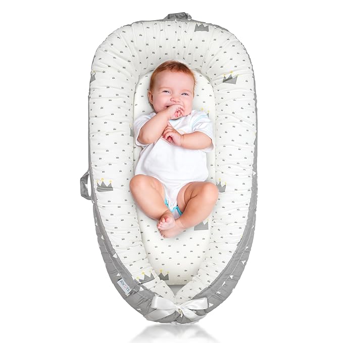 Baby Lounger for Newborn Cover - Newborn Lounger for 0-12 Months, Breathable Portable Infant Lounger - Adjustable Cotton Soft Baby Floor Seat for Travel, Newborn Essentials -Crown
