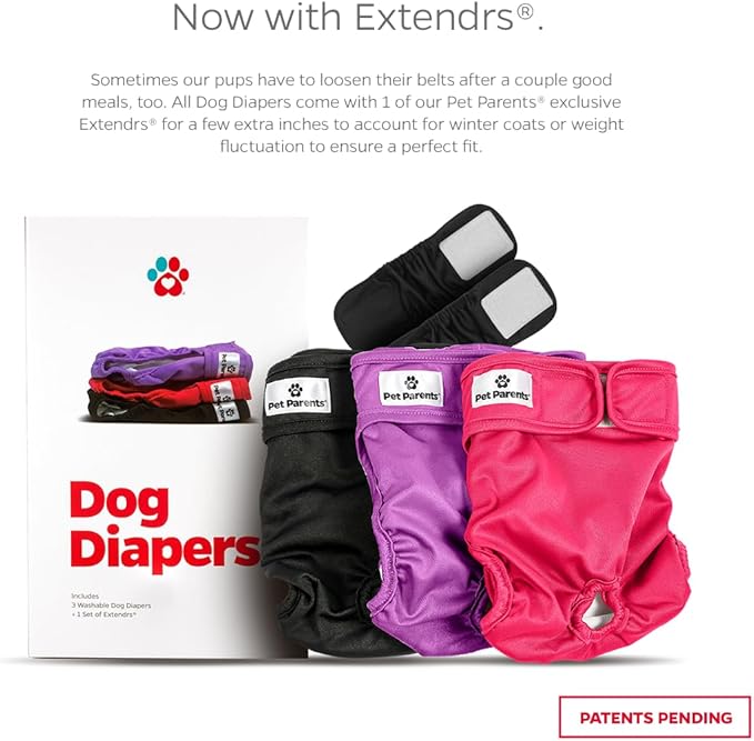 Pet Parents Washable Dog Diapers (3pack) Extendrs of Durable Doggie Diapers, Premium Dog Diapers Female (Large, Princess)