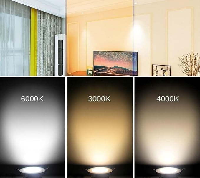 3W/5W/7W/9W/12W/15W/18W Downlight with Junction Box - 3000K/4000K/6000K Selectable Daylight, Recessed Ceiling Light for Home, Living Room, Bedroom, and Kitchen(Black(12W),3000K Warm Light)