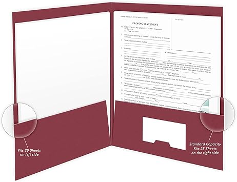 50 Count, Burgundy, Closing Documents Pocket Folders, Gold Foil with Customizable Labels, for Legal Professionals (9 x 12)