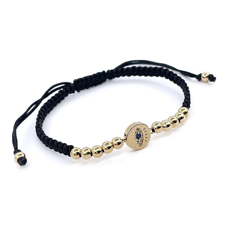 Lucky Evil Eye Charm Hand-Woven Adjustable String Bracelet for Women Protection (Black)