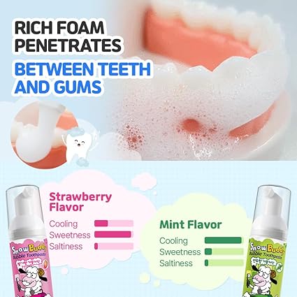 SnowBuddy Foam Toothpaste Kids - Mint Flavors - 1 Pack, Anti Cavity with Low-Fluoride, for u-Shape Toothbrush and Mouthwash for Dental Care