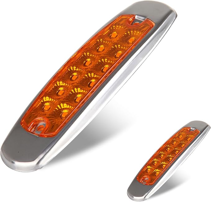 2 x 6.2 Amber 12 Diodes Side Marker Clearance Lights with Stainless Steel Bezel Side Marker Lights Front Rear Side Marker Lamp Trailer Trucks Cab Marker RV Marker Light Waterproof