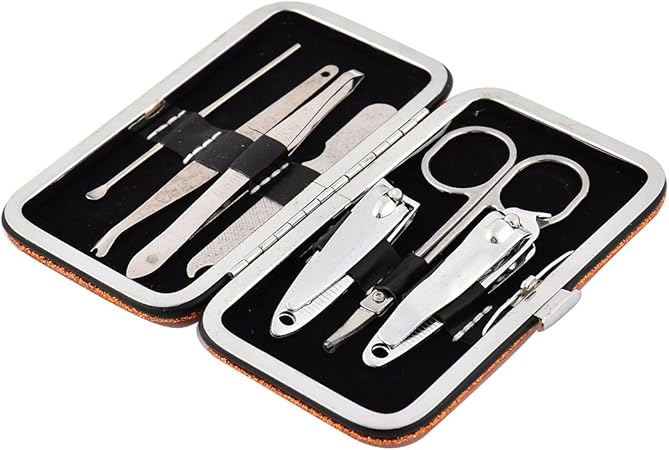 Qtqgoitem Powder Detail Case Manicure Nail Clipper Cuticle Grooming Kit Set 7 in 1 Orange (model: 77f 002 56c 735 42d)