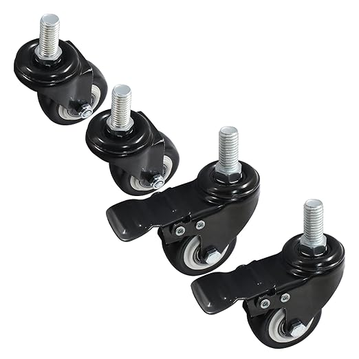 2'' Threaded Stem Casters with Brake, M10 x 25mm Heavy Duty 360 Degree Swivel Stem Wheels for Furniture, Cart, Workbench - Set of 4(2 with Brake,2 with No Brake)