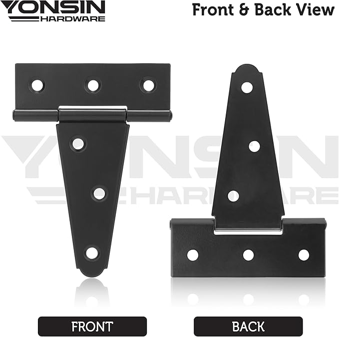 4" T-Strap Shed Door Hinges 2Pcs, Heavy Duty Black Tee Hings for Wooden Fence Gate, Outdoor T Hinges Barn Door Gate Hinges Hardware, Wrought Hinges Hardware, Thickness 2mm