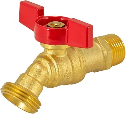 12 Inch MIP Brass Male Hose Bibb, 34 Inch MHT Outlet, Quarter Turn Shut Off Valve, 48600