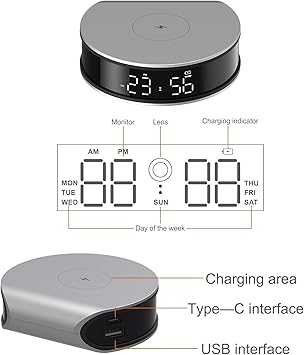 LIZVIE Charger with 15W Fast Wireless Charging, Smart Camera APP Control, Real-Time View 1080PHD,Motion Detection Night Vision, Screen Brightness Adjustment, Hidden Camera Alarm Clock
