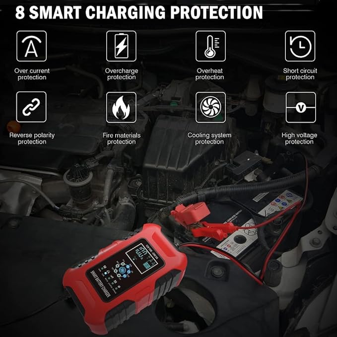 10-Amp LiFePO4 Battery Charger, 12V 24V Automatic Smart Battery Charger, Car Trickle Charger, Maintainer/Pulse Repair Charger for Automotive Motorcycle Lawn Mower Boat Lead-Acid AGM LiFePO4 Batteries