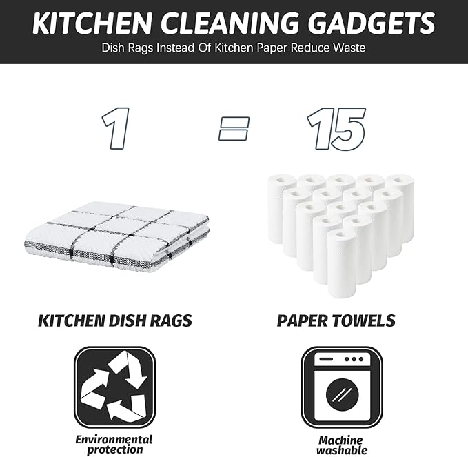 Nialnant Cotton Terry Dish Cloths,Super Soft Dish Towels for Kitchen,Absorbent Dish Rags for Cleaning,12x12 Inches,Black